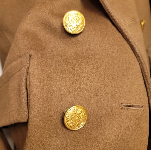 Men's Brown Heavy Wool Green Satin Lining Authentic Military Coat 8 Buttons - Picture 4 of 14